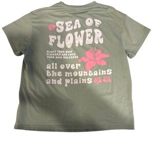 Girls Short Sleeve Sea of Flower’ Graphic Tee, Size 8/9 Y, Light Green, SHEIN
